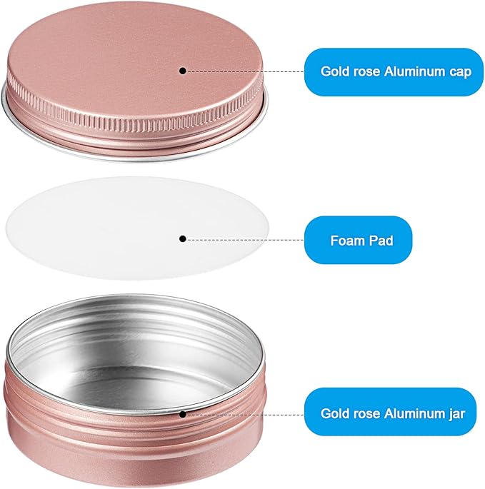 Patelai 2 oz Rose Gold Metal Round Tins Aluminum Tin Cans Salve Tins Containers with Screw Lid 10 Sheets Stickers for Salve Spice Candies Balms Candles, 36 Pack (Classic Style)