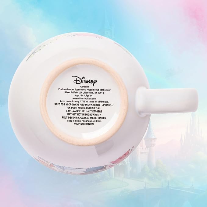 Silver Buffalo Disney Princess Tiana Ceramic Soup Mug, 24oz | Belle, Ariel, Mulan, Jasmine, Aurora, Merida, Cinderella, Moana, Courage to be Kind artwork, Includes large handle