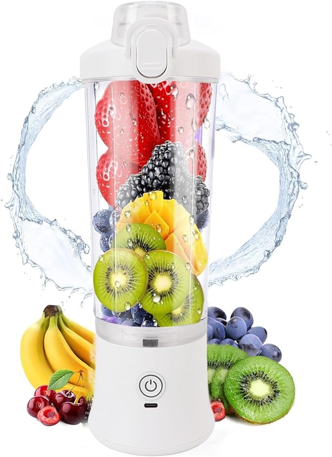 Luqeeg 600ML Blender for Smoothies, USB C Rechargeable, Portable Blender with Stainless Steel Blades Rgb Light Mini Juicer Cup for Smoothies Shakes Food Prep Frozen Blending