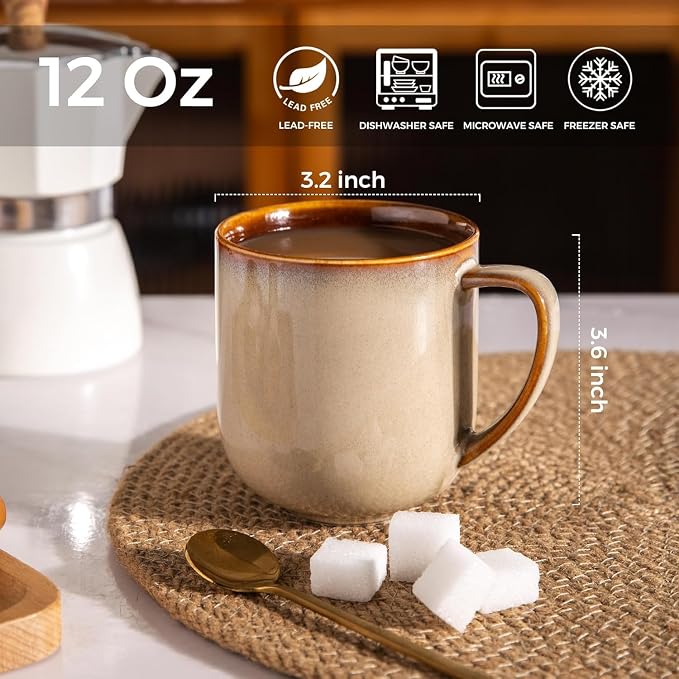 LERATIO 12OZ Ceramic Coffee Mugs Set of 6, Large Porcelain Coffee Cups With Large Handle For Latte,Cappuccino,Milk,Cocoa,|Dishwasher&Microwave Safe Mug Sets,Ideal for Man,Woman,Dad, Mom-Mixing