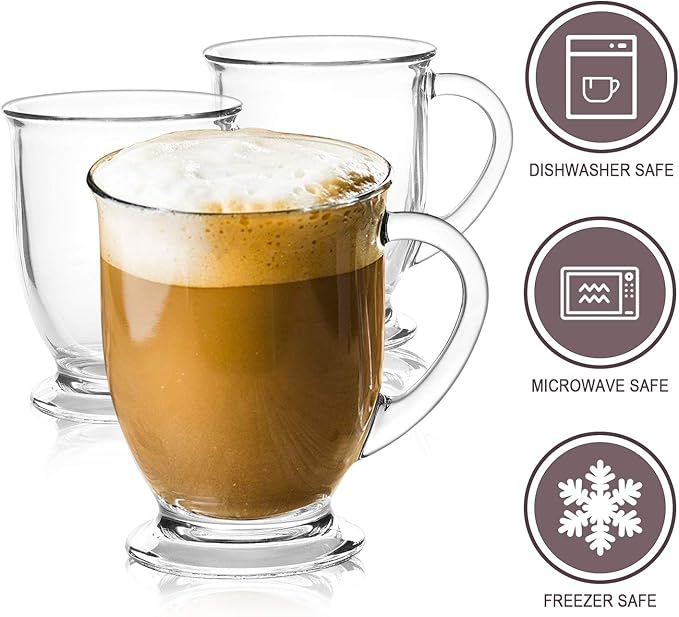 Coffee Mugs Set of 8, Clear Large Coffee Mug 15 OZ With Handles，Transparent Tea Cup for Hot/Cold Beverages, Glassware Set for Americano, Latte, Cappuccino