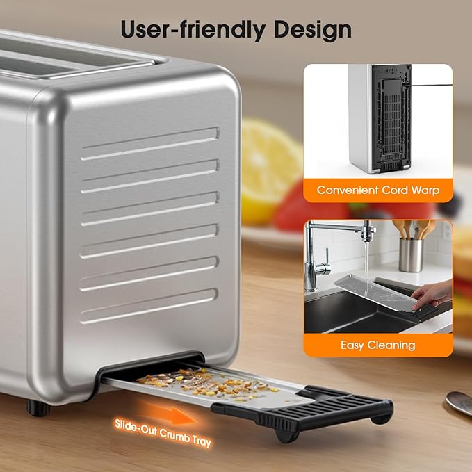 4 Slice Long Slot Toaster with Digital Touchscreen, 6 Shade Settings with Countdown Timer, Wide 1.5" Slots for Thick Bread & Bagels, Defrost, Reheat & Single-Slice Modes for Family Breakfast