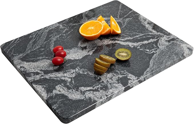 Lovdeco Marble Cutting Board, Pastry Board For Kitchen, Large Black With White Vine Marble Slab Gift With Non-Slip Feets, 16x20 Inch, 1 Piece
