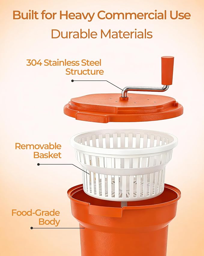 Commercial Salad Spinner - 6 Gallon Salad Dryer with Silicone Anti-slip Mat & Draining Hose, 24Qt Manual Spinner for up to 7 Heads of Lettuce, Large for Catering
