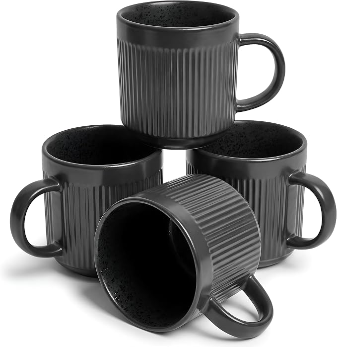 SANGO Anderson Black Coffee Mugs Set of 4, 16.5 oz Stoneware Coffee Mug Set, Big Ceramic Tea Cup with Matte Glaze for Cappuccino, Latte, Large Coffee Cups with Handle, Microwave & Dishwasher Safe
