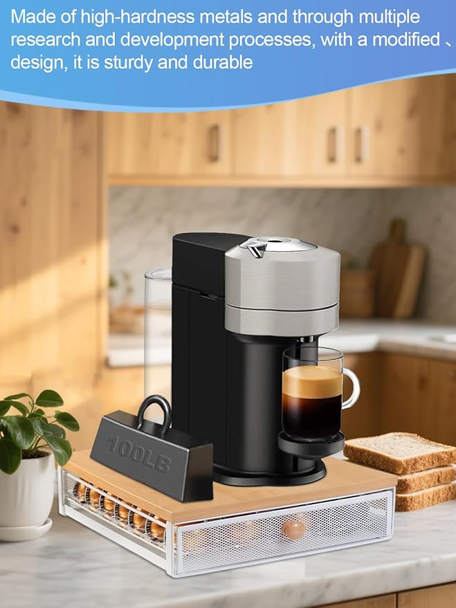 Sedegn Coffee Pod Holder Drawer Organizer Capsules Storage Organizer with Sliding Drawer Compatible For Nespresso Pods, Holds up to 56 Small or 28 Big nespresso pod Oak Color