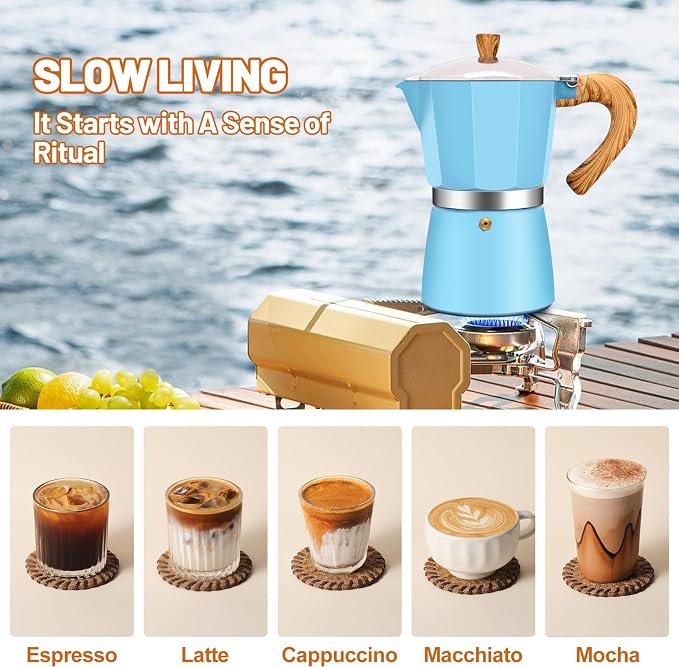 3 Cup Aluminum Espresso Stovetop Moka Pot Express Coffee Maker Percolator Italian Classic Mocha Coffee Machine for Italian and Cuban Cafe Brewing for Home & Camping 150ml 5oz