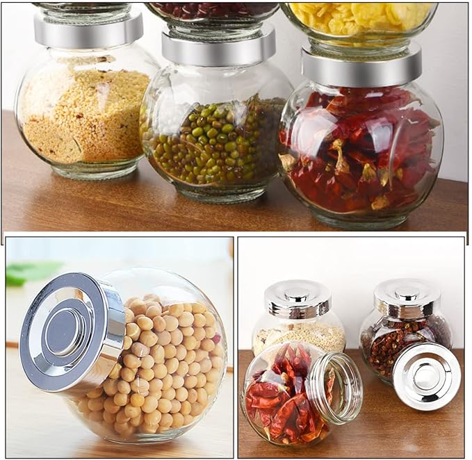 COLLBATH 8pcs Glass Jar Meal Prep Containers Canning Jars Lids Sealed Cans for Home Kitchen