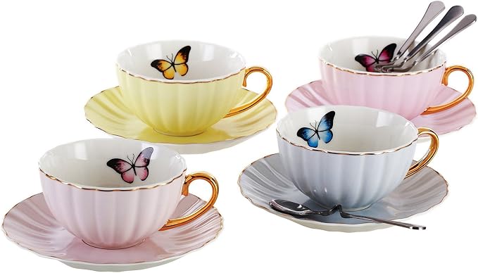 Jusalpha® Elegant Tea Cup and Saucer Set-Coffee Cup Set with Saucer and Spoon FD-TCS03-4COLOR