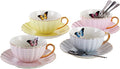 Jusalpha® Elegant Tea Cup and Saucer Set-Coffee Cup Set with Saucer and Spoon FD-TCS03-4COLOR