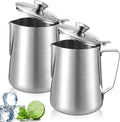 2 Pcs 67 oz/ 2 L Stainless Steel Pitcher with Lid Large Capacity Stainless Steel Metal Water Pitcher with Handle Milk Frothing Jug for Coffee Iced/Hot Tea Latte Art Homemade Beverages