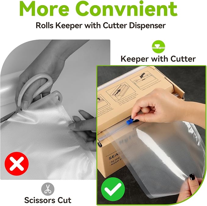 HytusCooking 8" x 150' Food Vacuum Sealer Bags Rolls with Cutter Dispenser for Food Storage, Heavy Duty Vacuum Seal Bags for Sous Vide, Meal Prep,Freezer and Long Term Preservation,BPA-Free