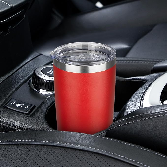 20oz Tumbler with Lid Stainless Steel Insulated Tumblers Travel Coffee Tumbler Bulk Double Wall Vacuum Insulated Water Cup Gifts for Christmas Women Men Her Him Home Office(Red, 4pack)