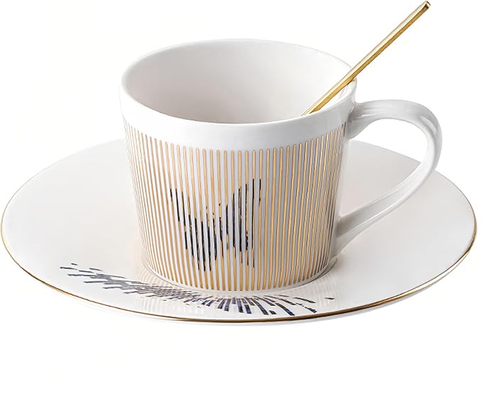Old Craftsmen's Coffee Cup and Saucer Sets 8.45oz Unique Dynamic Mirage Reflection Tea Cup Luxury Porcelain Mirror Ceramic Mug Gifts for Cappuccino Espresso 250ml Butterfly