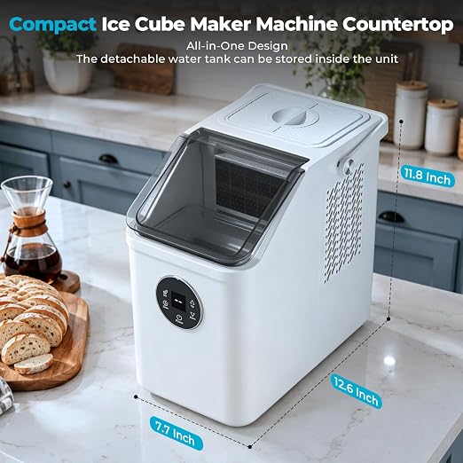 Electactic Countertop Ice Cube Maker, 16Pcs Ready in 13 Mins, 26Lbs/Day, Adjust Ice Thickness, 24H-Timer, Portable Self-Cleaning Compact Ice Machine with Handle