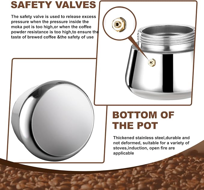 2 Cup Stovetop Espresso Maker Stainless Steel Moka Pot Stove Top Percolator Italian Coffee Makers Capable Mocha Greca Machine Cafe Classic Induction Cookers for Home and Camping 100ml 3.3oz
