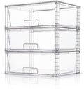 Wide Large Stackable Storage Drawers(3 Pack),Multi-purpose Clear Plastic Organizer Bins with Handles, Easy to Assemble for Bathroom Home Closet Under Sink Kitchen Pantry Medicine Cabinet