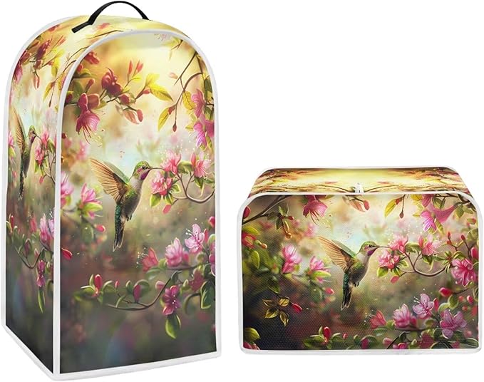Hummingbird Dust Cover Set Washable Coffee Maker Appliance Blender Covers Flower Print Bread Maker Toaster Protection Dustproof Kitchen Accessories