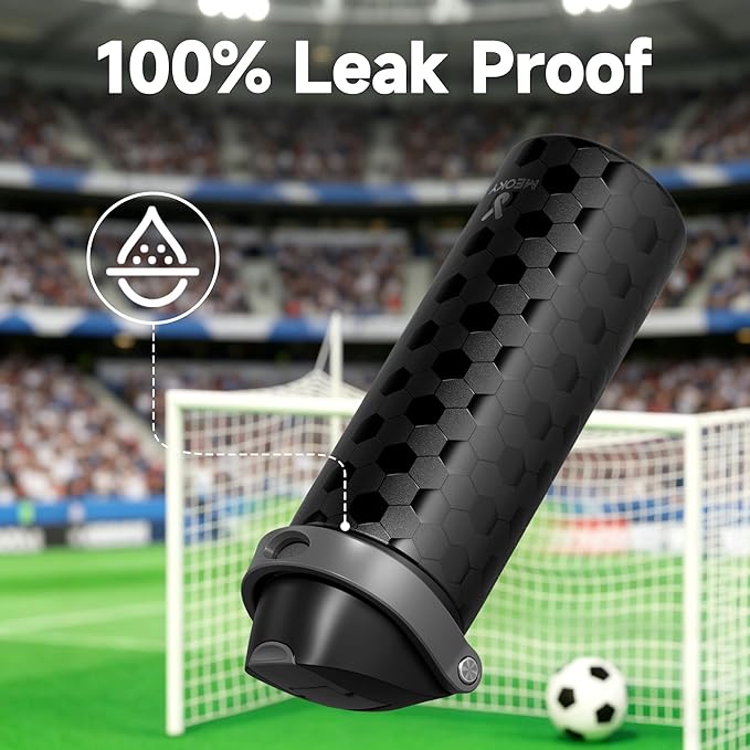 24 oz Insulated Water Bottle for Sports: Meoky Stainless Steel Soccer Water Bottle with 2-in-1 Lid - Leak Proof, Cold for 24 Hours, Fits in Car Cup Holder, Soccer Gifts for Boys Girls, Arena Night