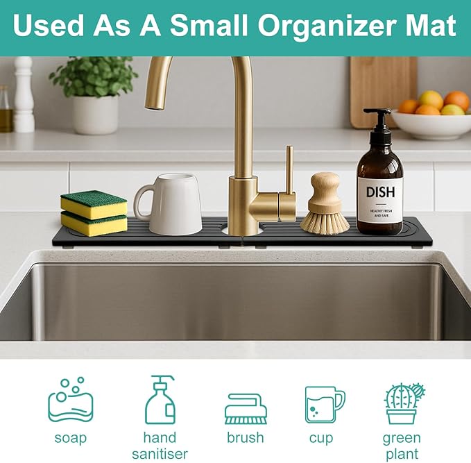 Stone Faucet Mat for Kitchen Sink Trays Diatomite Quick Dry Around Faucet Mats Water Absorbent Stone Drying Mat for Kitchen Counter Tray for Bathroom Sink Protector Splash Guard