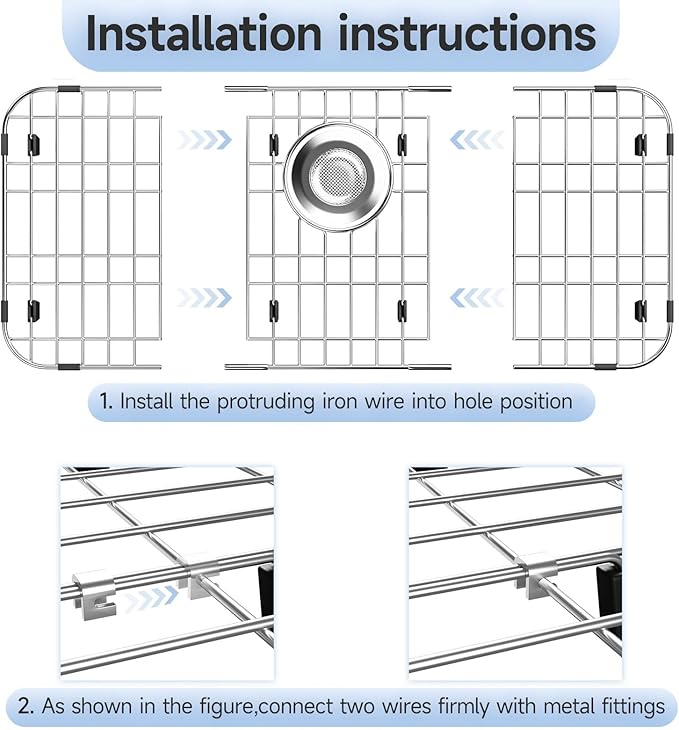 23’’ x 13’’ Sink Protectors for Kitchen Sink, Stainless Steel Kitchen Sink Protector, Sink Grate for Bottom of Kitchen Sink with Rear Drain, Sink Grid for Single Bowl Kitchen Sink