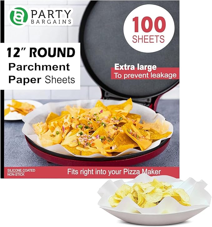 Party Bargains 12″ Round Parchment Paper Sheets for Baking & Cooking – 100 Non-Stick Oven Safe Liners for Cake Pans Roasting & Cookies