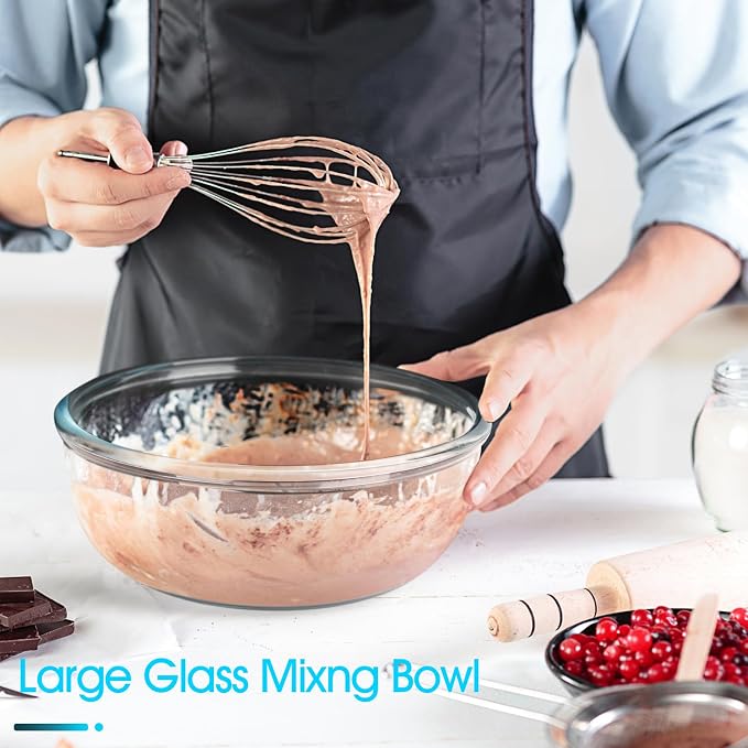 NUTRIUPS 6 Quart Large Glass Mixing Bowl, Clear Large Salad Bowls Glass Big Mixing Bowls for Kitchen