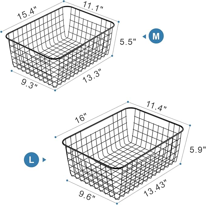 iSPECLE Freezer Organizer Bins - 4 Pack Upright Freezer Baskets for 16/17/21 Cu.Ft Stand Up Freezer, Wire Storage Slide-Out Access, Prevents Items Falling, 2 Large and 2 Medium, Black