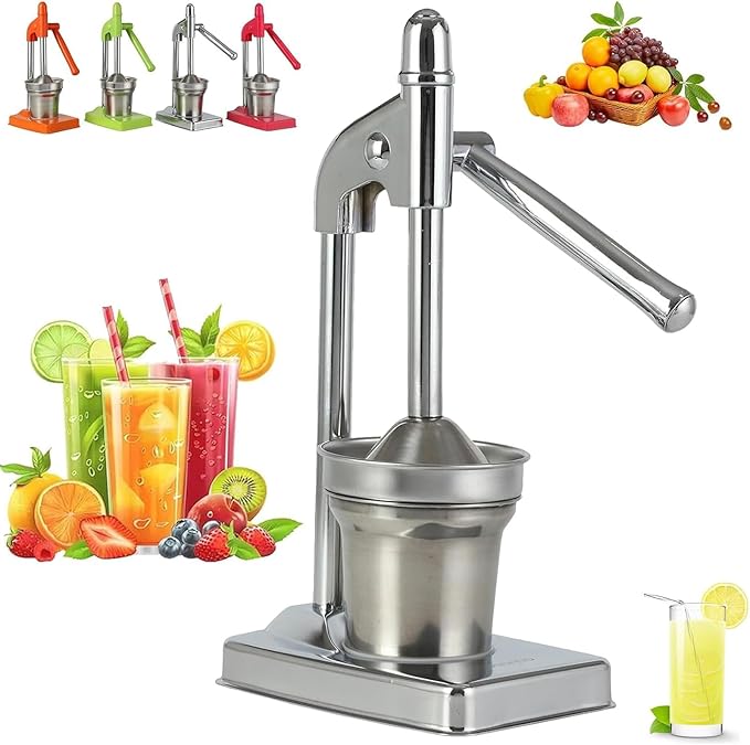 Cast Iron Juicer Hand Press, Effective Stainless Steel Manual Juicer, with Non-Skid Cup Base Effort Saving Lever for Fresh Lemonade OrangeJuice for Home and Kitchen