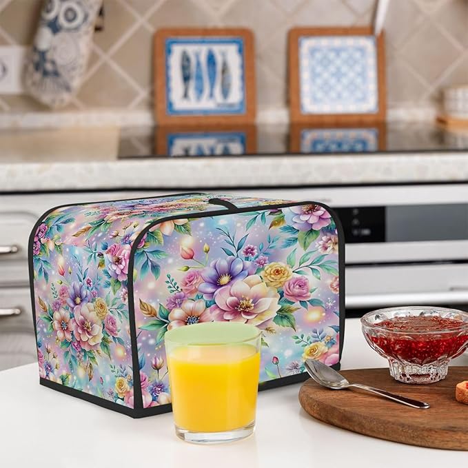 Flower Spring Rainbow Toaster Cover 2 Slice Dust and Fingerprint Protection Toaster Bread Maker Covers Washable Kitchen Small Appliance Covers for Kitchen Accessories Decor Bakeware Women Gift