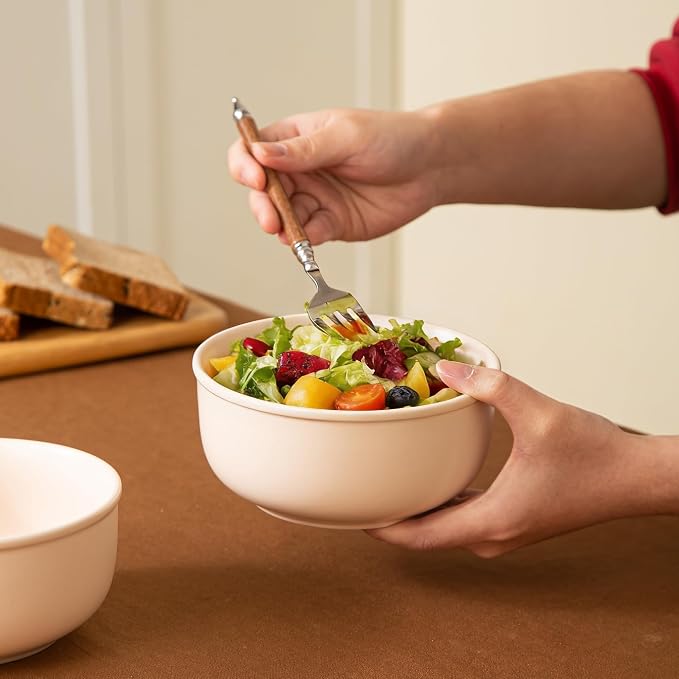 Timeworn Clay Cereal Bowls, Set of 4, 6-Inch, Creamy White | Hand-Finished Stoneware, Farmhouse Style, Microwave Safe, Dishwasher Safe