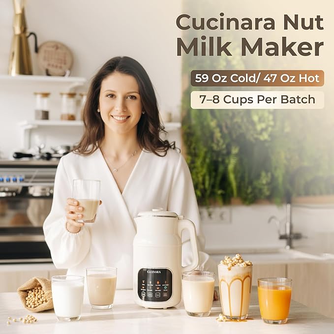 Nut Milk Maker Machine, 59oz – 8-in-1 Almond, Oat, Soy, Rice & Cashew Milk Maker | No Pre-Soaking | 24H Timer, Auto-Clean, 304 Stainless Steel, BPA-Free