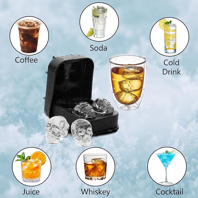 Ice Cube Trays, Ice Maker with Lid & Large Ice Cube Maker for Whiskey, Cocktails and Homemade, Keep Drinks Chilled Black, Set of 4