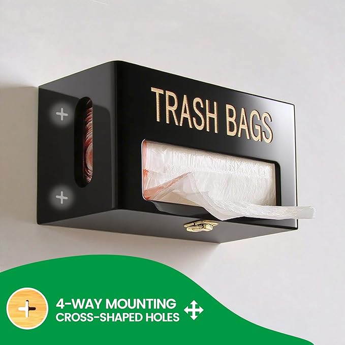 Libreshine Extra Large Black Bamboo Trash Bag Organizer Roll Holder, Fits Costco & Sam's Club Jumbo Rolls, Under-Sink, Cabinet & Wall Mount Dispenser, Garbage Bag Storage for Kitchen, Pantry, Garage