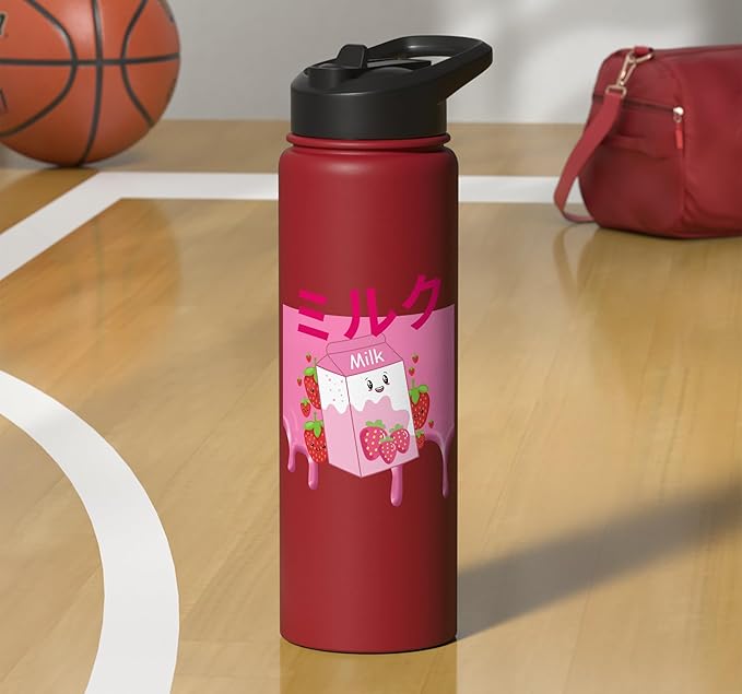 Retro 90s Japanese Kawaii Strawberry Milk Shake Carton Funny Stainless Steel Insulated Water Bottle