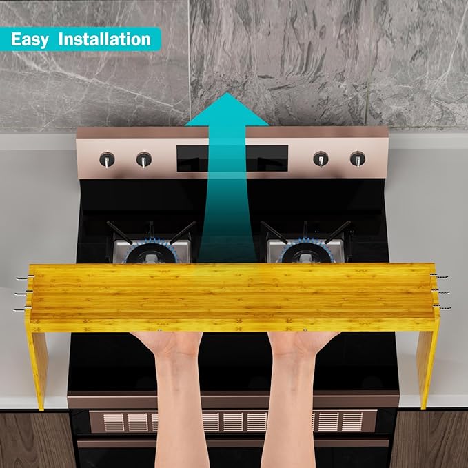 NKM bamboo spice rack,stove top shelf,over the stove shelf for back of stove,kitchen counter shelf for spice organization