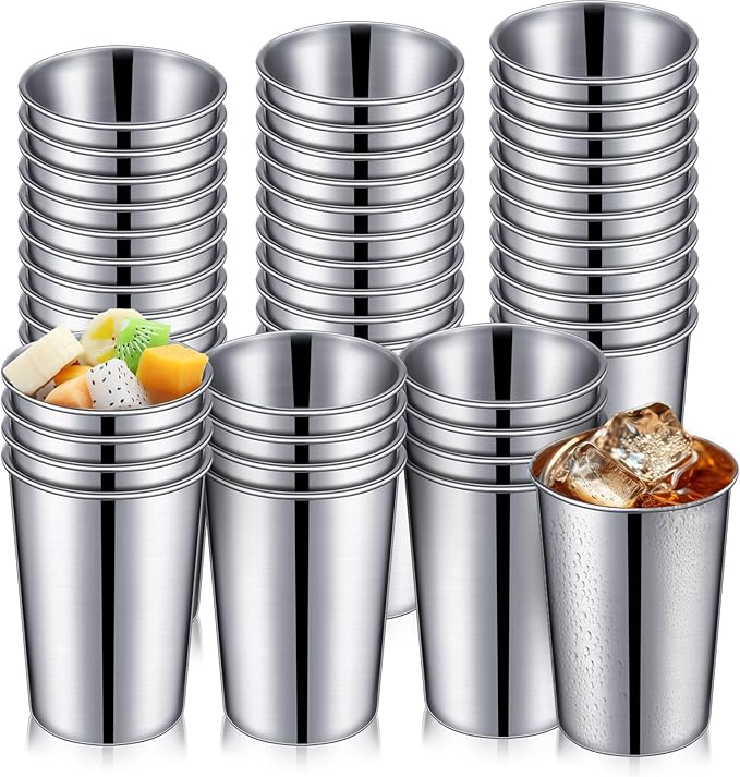 Uiifan 32 Pcs 12 oz Stainless Steel Cups for Adult Unbreakable Metal Stackable Camping Cup Stainless Steel Drinking Glasses Tumbler for Home Travel Outdoor Activities(Silver)