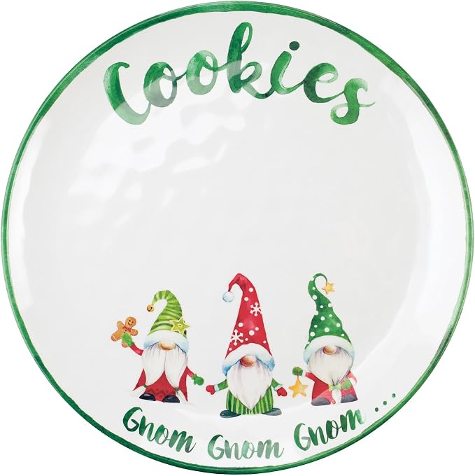 UPware 12 Piece Gnomies Melamine Dinnerware Sets, Outdoor Dishes Set, Plates and Bowls Sets, Christmas Decorations, Service for 4, White