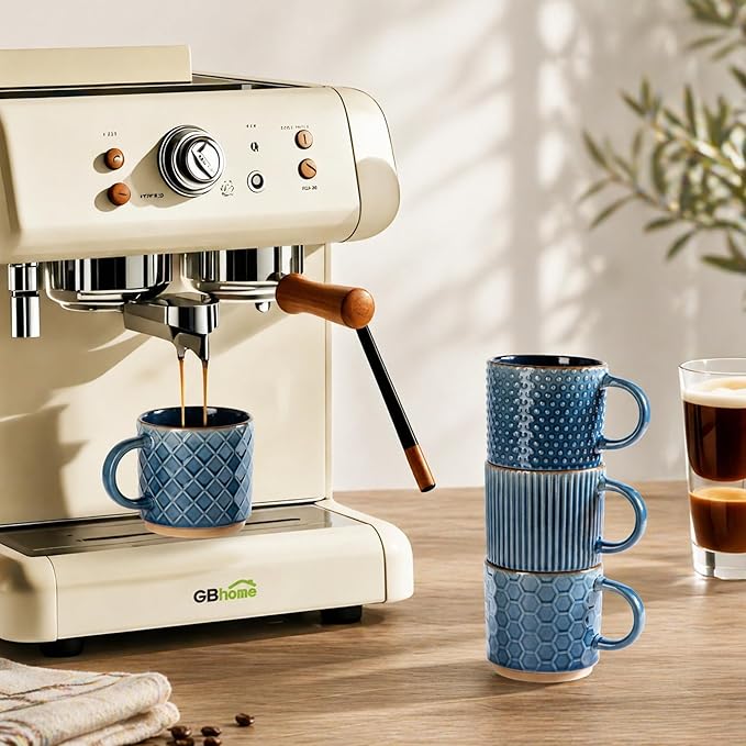 GBhome 15OZ Stackable Coffee Mugs, Ceramic Coffee Cups with Texture Patterns for Man,Woman,Dad,Mom, Modern Mugs Set of 4 for Latte/Cappuccino/Cocoa. Dishwasher&Microwave Safe, Blue