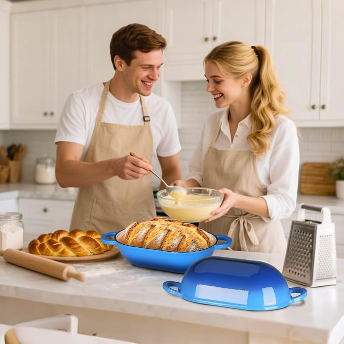 LIFERUN 2.5qt Enameled Cast Iron Dutch Oven for Sourdough Bread Baking, Oven Safe Dutch Oven Pot with Lid, Non-Stick Bread Oven Pot, Blue