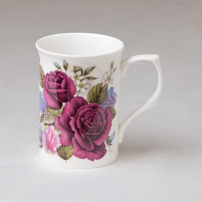 Bone China Coffee Tea Mugs 9-Ounce, Assorted Set of 4 (Classic Floral)