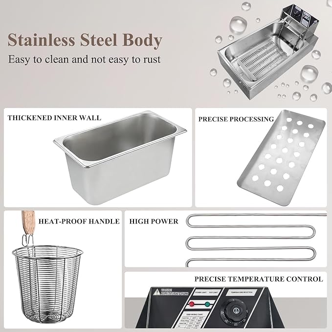 Commercial Electric Pasta Cooker with 6 Baskets, Stainless Steel, 50-300℃ Temperature Control, 110V Noodle Cooking Machine for Restaurant.