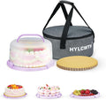Cake Carrier With Lid And Handle, Bpa-Free Cake Holder With Lid For 10 Inch Round Cake Carrier With 10 pcs Round Golden Cake Boards And Portable Insulated Bag（Purple）