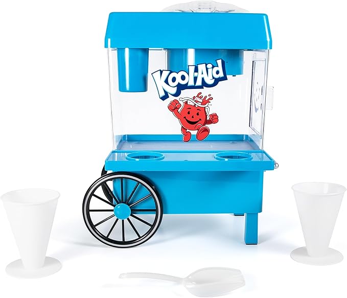 Nostalgia Kool-Aid Snow Cone Shaved Ice Machine - Retro Table-Top Slushie Machine Makes 20 ICY Treats - Includes 2 Reusable Plastic Cups & Ice Scoop - Blue