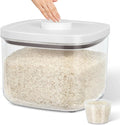 TBMax Large Airtight Food Container 5.28 Qt with Pop Up Lid & Measuring Cup, Ideal for 10 Lbs of Rice or 7 Lbs of Flour, Square Short Food Storage Bin for Kitchen Pantry and Drawer Organization