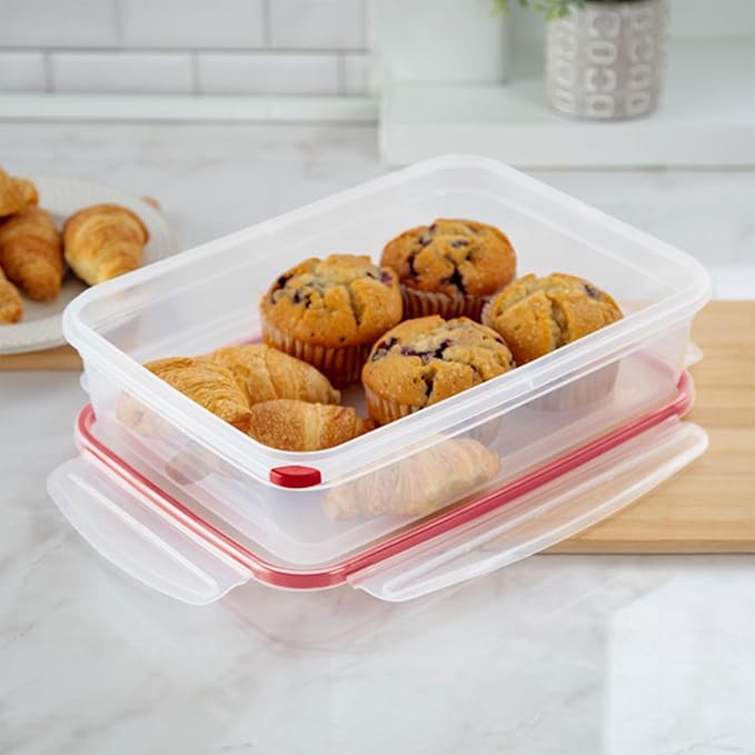 Sterilite Ultra-Seal 16 Cup Rectangle, Airtight Food Storage Container, Latching Lid, Microwave and Dishwasher Safe, Clear with Blue Gasket, 8-Pack