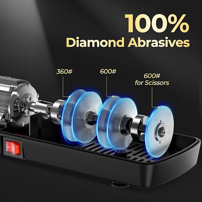 Narcissus Knife Sharpener, Protable Diamond Electric Knife Sharpener for Stainless Steel and Ceramic Knives, with Scissors Sharpener & Metal Dust Collection Box, Quick Sharpening & Polishing, Silver