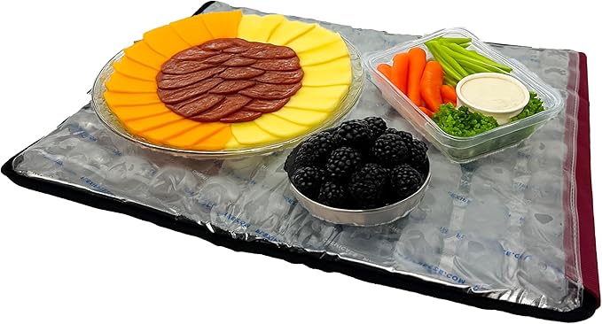 FlexiFreeze Party Mat Food Cooling Serving Platter – Buffet Display Chiller for Meat, Cheese, Fruit & Party Food Trays – Catering Supplies Cold Serving Mat Red (19" x 15")