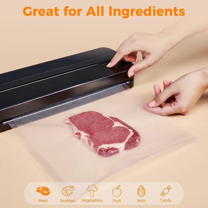 Wevac Vacuum Sealer Bags 8x16' Rolls 6 pack for Food Saver, Seal a Meal, Weston. Commercial Grade, BPA Free, Heavy Duty, Great for vac storage, Meal Prep or Sous Vide