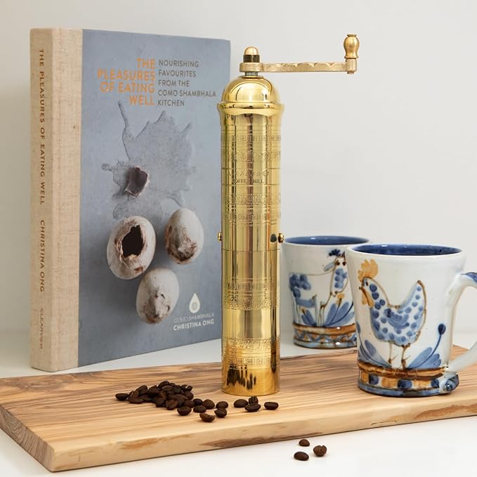 Alexander Home Original Greek Coffee Mill, 10.5-Inch Brass – European Manual Coffee Grinder, Refillable, with Polishing Cloth